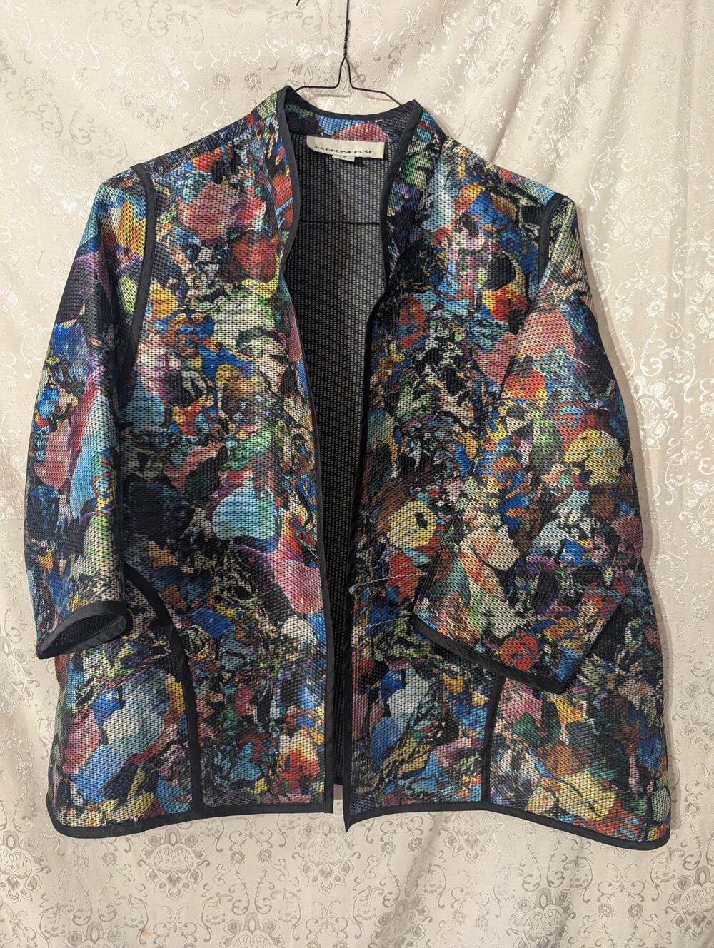 Caroline Rose Abstract Rainbow Print Mesh Jacket Topper XL